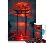 Red Moon Torii Gate 1000 Piece Jigsaw Puzzles for Teenagers Jigsaw Enhance Memory Cozy Relax Firm Cut Festive Gift (50x75cm)