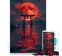 Red Moon Torii Gate 1000 Piece Jigsaws for Adults Puzzle Mind Exercise Toy Family Bond Precision Cut Creative Gift (38x52cm)