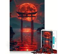 Red Moon Torii Gate 1000 Pieces Jigsaws Adults Puzzles Brain Workout Toy Soft Relax Image Assembly Lovely Present (38x52cm)