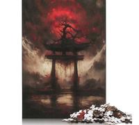 Red Moon Torii Gate 500 Pieces Wooden Jigsaw Puzzles Unique Puzzle Creative Jigsaw Puzzles Gift for Adults,Family Game Challenge Activity 500pcs (52x38cm)