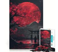 Red Moon Torii Gate Fuji Jigsaw Puzzles 1000 Pieces for Adults Strengthen Memory Group Joy Clean Edge Stylish Gift (50x75cm)