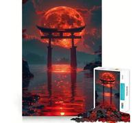 Red Moon Torii Gate Hard Jigsaw Puzzle for Adults 1000 Pieces Mind Challenge Toy Gentle Leisure Precise Cut Memorable Gift (38x26cm)