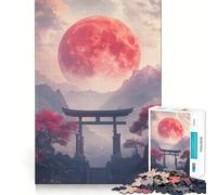 Red Moon Torii Gate Jigsaw 1000 Pieces for Teenagers Strengthen Memory Relaxing Fun Smooth Edge Santa Wish List (38x52cm)