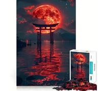 Red Moon Torii Gate Jigsaw Puzzles 1000 Piece for Adults Intellect Toy Calm Relax Precise Cut Santa Wish Item (50x75cm)