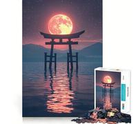 Red Moon Torii Gate Jigsaw Puzzles 1000 Pieces for Teenagers Raise Memory Easy Leisure Clean Edge Xmas Surprise (38x52cm)