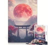 Red Moon Torii Gate Jigsaw Puzzles for Adults1000 Pieces Smart Game Quiet Calm Pattern Assembly Amazing Present (38x26cm)