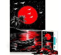 Red Moon Tropical Night Illustration 1000 Piece Jigsaw Puzzles for Adults Jigsaw Mind Play Home Pastime Clean Edge Lovely Present (38x52cm)