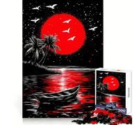 Red Moon Tropical Night Illustration 1000 Piece Jigsaw Puzzles for Adults Jigsaw Mind Play Home Pastime Clean Edge Lovely Present (38x52cm)
