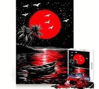 Red Moon Tropical Night Illustration Jigsaw Puzzle for Teenagers 1000 Pieces Mind Game Toy Relaxed Mind Neat Cut (50x75cm)