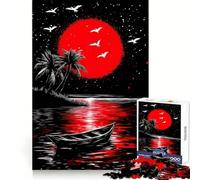 Red Moon Tropical Night Illustration Puzzles for Adults 1000 Puzzles Strengthen Memory Anxiety Relief Smooth Edge Warm Surprise (38x26cm)