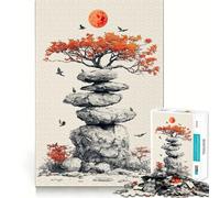 Red Moon ﹨u Balanced Rocks 1000 Pieces Jigsaws Adults Puzzles Gifts Mind Challenge Toy Easy Leisure Precise Cut (38x26cm)