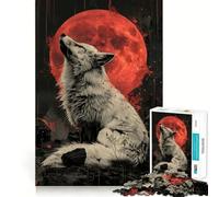 Red Moon White Wolf 1000 Piece Jigsaw Puzzle for Teenagers Mental Logic Toy Quiet Calm Firm Cut Santa Wish Item (38x26cm)