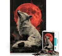 Red Moon White Wolf 1000-piece Puzzle for Teenagers Mind Exercise Toy Mind Calm Design Assembly Cherished Gift (50x75cm)