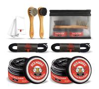 RED MOOSE 7pc Full Leather Shoe Polish Kit - 2x Brush, Buffing Cloth, Travel Case, Laces Black Size: Standard