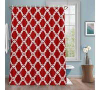 Red Moroccan Shower Curtain with 12 Hooks Retro Modern Geometric Morocco Abstract Art Vintage Waterproof Fabric Shower Curtains Sets for Bathroom Bath Decorations, Machine Washable, 72"x84"