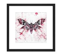 Red Moth Wings Insect Watercolour Painting 8X8 Inch Square Wooden Framed Wall Art Print Picture with Mount Artery8 Black One Size