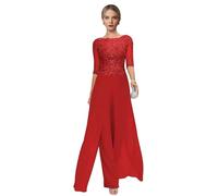 Red Mother of The Bride Trouser Suits Petite 2 Pieces Ladies Wedding Guest Outfits Chiffon Plus Size Trouser Suits Size 6