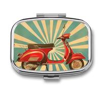 Red Motorcycle Pill Box 2 Compartments Portable Travel Pill Case Mini Medicine Organizer for Pocket Purse Metal Waterproof Medicine Container Holder Vitamin Fish Oil