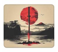 Red Mouse Mat 250x200mm, Small Mouse Pad Samurai Sword Waterproof Gaming Mousepad, Mini Desk Mat with Anti-Slip Base, Stitched Edges Mousepad, Keyboard, Mousemats for Desk, Gifts for Women D-8526