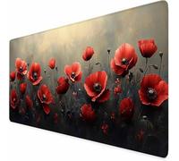 Red Mouse Mat 32 x 16 x 0.12 inch Flowers Gaming Mouse Pad, Large Mousepad with Non-Slip Rubber Base, Office Accessories with Stitched Edge, Washable Mousepad for Laptop, Office, Room Decor -XZ68Z