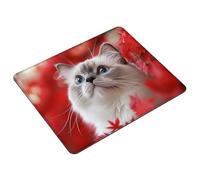 Red Mouse Mat 36 x 30 cm Small Mouse Pad Cat Waterproof Mousepad Gaming Desk Accessories, Anti-slip Rubber Base Mousemat with Stitched Edge for Office, Learning, Desktop Decor, Gifts for Men S0-123