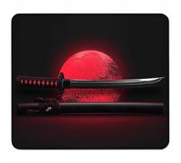 Red Mouse Mat 400x300mm, Small Mouse Pad Samurai Sword Waterproof Gaming Mousepad, Mini Desk Mat with Anti-Slip Base, Stitched Edges Mousepad, Keyboard, Mousemats for Desk, Gifts for Women D-9079