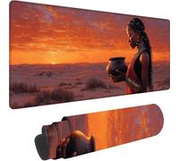 Red Mouse Mat 700x300x3 mm Large Gaming Mouse Pad African Woman Desk Mat with Stitched Edges, Mousepad Non Slip Rubber Base, Waterproof Keyboard Desk Pad, Office Accessories for Home Decor w-4238
