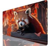 Red Mouse Mat 700x300x4mm XXL Gaming Mouse Pad Panda Ultra-Smooth Fabric Surface for Precision, Anti-Fray Stitched Edges, Non-Slip Rubber Base, Long Computer Keyboard Mat, PC, Gamer Office Work W6-452