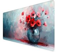 Red Mouse Mat Flower Gaming Mouse Pad XXL 120 x 60cm Desk Mat Large with Non-Slip Base and Stitched Edge Keyboard Pad for Gaming/Home/Office Work/Accessories, Improved Precision and Speed p5412i