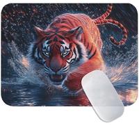 Red Mouse Mat for Office and Gaming, Tiger Mouse Pad Small 26 x 21 cm, Non-Slip & Sweat-Resistant & Quiet Glide, Perfect for Desktop/Laptop, for Gamers, Students or Office Workers M3-204