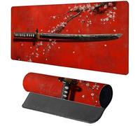 Red Mouse Mat Gaming, Katana Mouse Pad 900x400x3mm, Extended XXL Desk Mat Large with Stitched Edges, Improved Precision and Speed Non-Slip Rubber Base Mousepad for Office Accessories, Gifts 1-4122