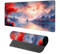 Red Mouse Mat Gaming, Moon Mouse Pad 900x400x3mm, Extended XXL Desk Mat Large with Stitched Edges, Improved Precision and Speed Non-Slip Rubber Base Mousepad for Office Accessories, Gifts E-8665