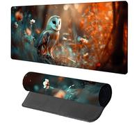 Red Mouse Mat Gaming, Owl Mouse Pad 900x400x3mm, Extended XXL Desk Mat Large with Stitched Edges, Improved Precision and Speed Non-Slip Rubber Base Mousepad for Office Accessories, Gifts 3-7869