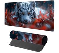 Red Mouse Mat Gaming, Tiger Mouse Pad 1000x500x3mm, Extended XXL Desk Mat Large with Stitched Edges, Improved Precision and Speed Non-Slip Rubber Base Mousepad for Office Accessories, Gifts 3-9051