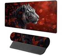 Red Mouse Mat Gaming, Tiger Mouse Pad 900x400x3mm, Extended XXL Desk Mat Large with Stitched Edges, Improved Precision and Speed Non-Slip Rubber Base Mousepad for Office Accessories, Gifts 4-7895