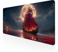 Red Mouse Mat,Large Mousepad 600x300x3mm Sailboat Gaming Mouse Pad,Desk Pad with Stitched Edges,Extended Waterproof Keyboard Mat Non-Slip Rubber Base for Office,Home Desk Accessories for Men D1-274