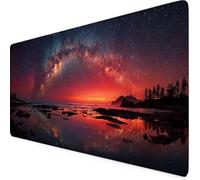 Red Mouse Pad 80 x 40cm, Large Mouse Mat Starry Sky Desk Mat with Anti-Slip Rubber Base, Waterproof Surface Stitched Edges Keyboard Mat, Home Office, Desk Accessories for Men, Gifts for Women tr1198