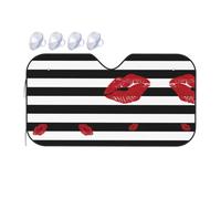 Red Mouth Printed In Black And White Stripes Printing Upgrade Car Windshield Sun Shade Protect Car From Sun Rays Heat Damage,Vehicle Accessories