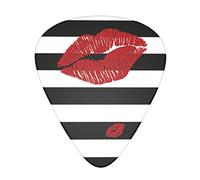 Red Mouth Printed In Black And White Stripes Unique Guitar Picks With Clear Prints And Multiple Thicknesses
