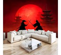 Red Mural Wallpaper, Japanese Style Architecture Flags Samurai Mural for Living Room Bedroom, Non-Woven Decor pohot Wallpaper, for Dining Room Hallway Lounge 200 x 140 cm