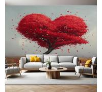 Red Murals Photo Wallpaper Red Heart Shaped Tree Non-Woven Premium Art Print Fleece Wall Mural Poster Picture Design Modern Boy Girl Bedroom Home Decor 350 x 256cm