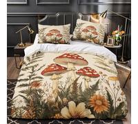 Red Mushroom Art Quilt Cover 3D Design Printed Hotel Quality 3-Piece Bedding Set Zipper Comforter Cover Premium Breathable for Teens Adults Kids Women Girls Boys Youth Double（200x200cm）