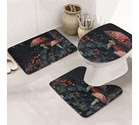 Red Mushroom Bathroom Rugs Sets 3 Piece, Soft Absorbent Memory Foam Bath Mats And U Shaped Contour Toilet Rug, Home Decoration, Quick Dry