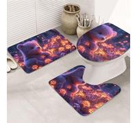 Red Mushroom Bear Bathroom Rugs Sets 3 Piece, Soft Absorbent Memory Foam Bath Mats And U Shaped Contour Toilet Rug, Home Decoration, Quick Dry