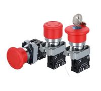 Red Mushroom Cap Emergency Stop Button 22mm 16mm Push Button Switch Momentary Latching 690V 10A Switch(BS442 1NC)