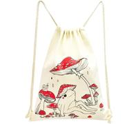 Red Mushroom Drawstring Backpack Cute Frog Drawstring Bag Vintage Aesthetics Cotton Canvas Backpack for Women Gift Sport Gym String Bag Beach Sack Bag Travel Sackpack