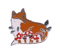 Red Mushroom Fox Brooch Forest Cute Animal Plant Pin Gift