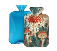 Red Mushroom Green Leaf Hot Water Bottle with Cover, 2L Large Capacity Hot Water Bag for Hot Cold Compress, Hand Feet Warmer, Neck Shoulder Pain Relief