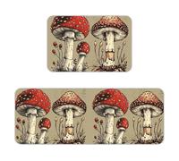 Red Mushroom Pattern Kitchen Mat Set of 2, Flannel Non-Slip Absorbent Runner Comfort Standing Mats, Washable Kitchen Rugs for Floor Sink Laundry Entryway, 16x24 + 17x47 Inch