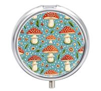 Red Mushroom Pattern Pill Case 3 Compartments Portable Pocket Pill Organizer Travel Waterproof Round Vitamin Organizer Small and Container